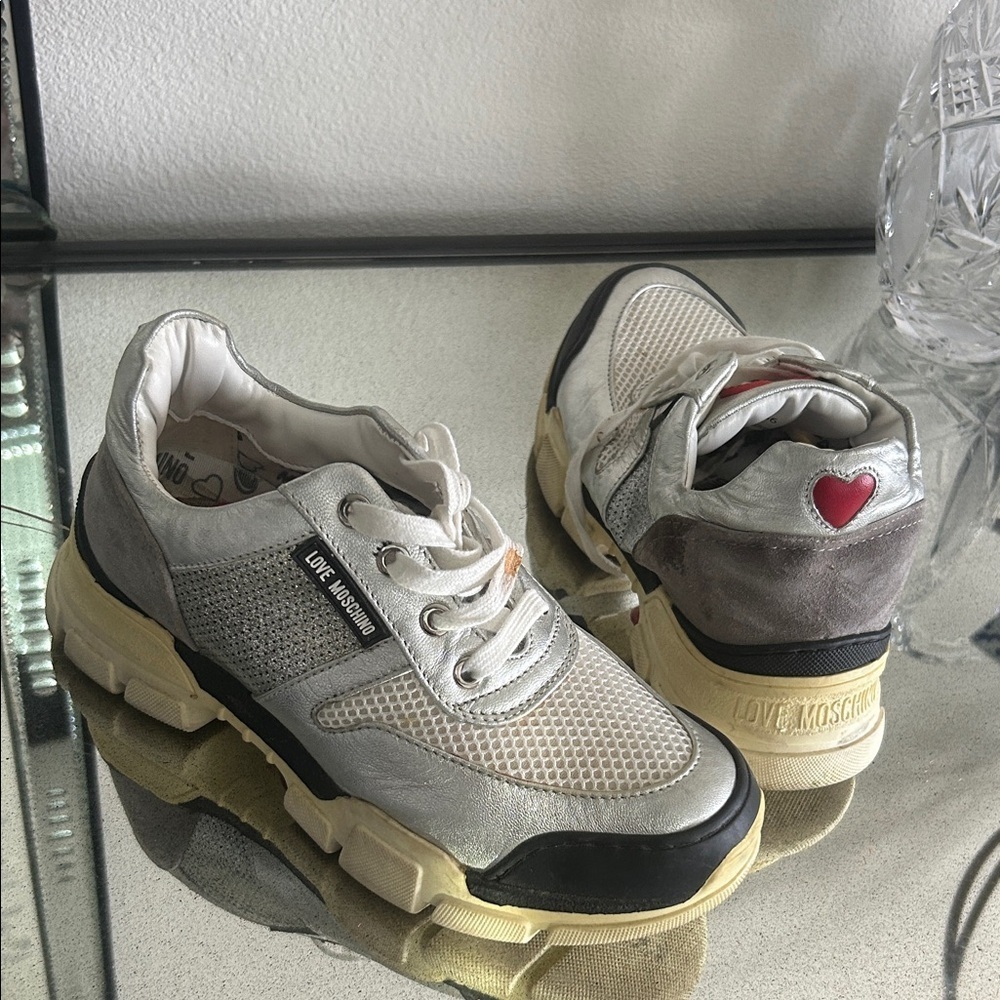 Love Moschino Silver and Cream Sneakers sz 36